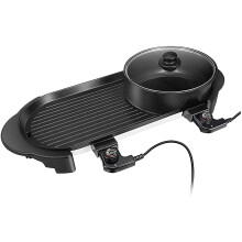 Indoor Electric Grill Korean BBQ 2in1 with Hot Pot, Dual Temperature, Low Smoke, Large Capacity