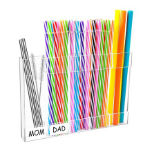 Acrylic Straw Holder with Adhesive Tape, Long Reusable Straw Organizer Compatible with Stanley Cups for Kitchen