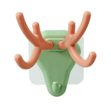 Wall Hooks Adhesive No Drill Deer Head Design for Keys Kitchen Bathroom Door Blue and Yellow