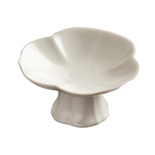 Ceramic Fruit Bowl Lotus Shape Pedestal Serving Bowl Beige Table Centerpiece Multipurpose Tray