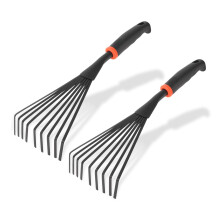 2 Pcs Gardening Hand Rake Alloy Steel Short Handle Shrub Rake for Flower Beds and Mulch