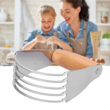 Pastry Cutter Stainless Steel Dough Blender with Heavy Duty Blades for Baking Butter Prep Wood Color