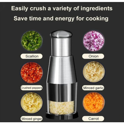 Stainless Steel Garlic Press Chopper with Spring Design, Rustproof Blades, Easy Clean Mini Size 1