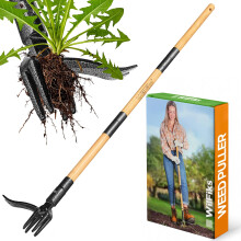 Stand Up Weed Puller Heavy Duty Long Bamboo Handle 4Claw Steel Head with Foot Pedal for Easy Weeding