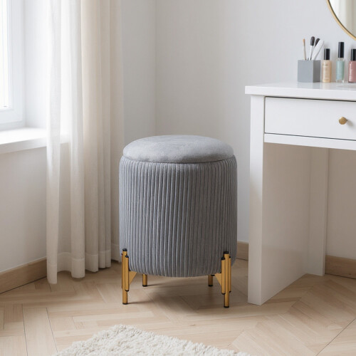 Living And Home Modern Pleated Storage Ottoman with Metal Base 1