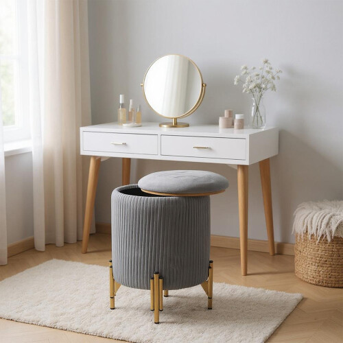 Living And Home Modern Pleated Storage Ottoman with Metal Base 2