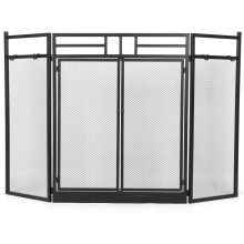 Fireplace Screen with Doors and Tools, Fireproof Foldable Black Metal, Child Safety Protection