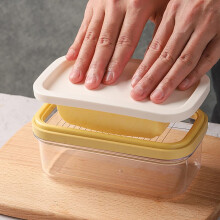Butter Dish with Lid and BuiltIn Cutter, Plastic Container Fits 2 Sticks, Stainless Steel Slicer