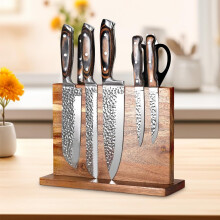 Magnetic Knife Holder Wooden DoubleSided Block with Secure NonSlip Base for Kitchen Counter