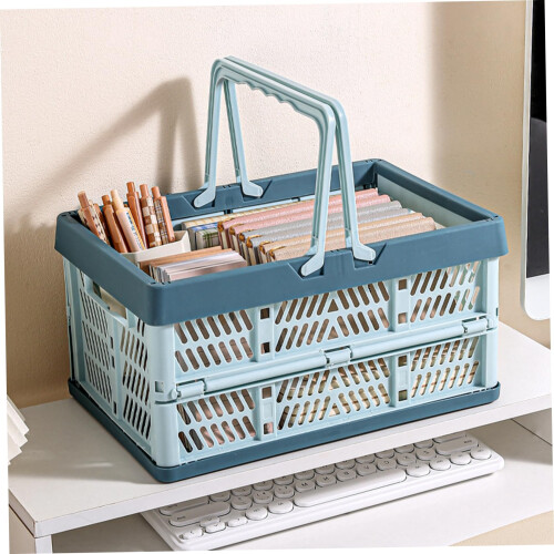 2Pcs Collapsible Storage Basket with Handles, Foldable PP Plastic Crate for Kitchen Bathroom Office 1