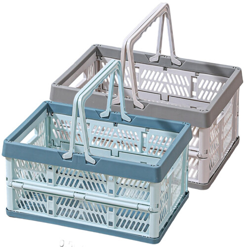 2Pcs Collapsible Storage Basket with Handles, Foldable PP Plastic Crate for Kitchen Bathroom Office 2