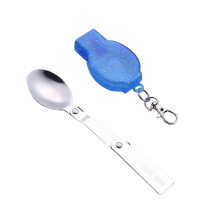 Folding Camping Utensils Stainless Steel Spoon Fork Set for Outdoor Travel and Food Containers Blue