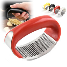 Stainless Steel Ring Garlic Press No Peel Operation Easy Clean Durable Crusher for Kitchen (Red)