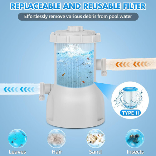 330 GPH Pool Filter Pump-High-efficiency filtration, quiet operation, easy maintenance 2