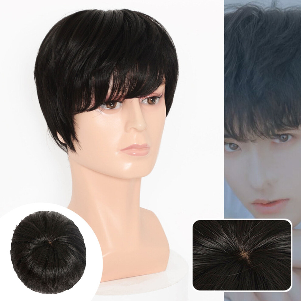 Wigs COSPLAY Short Natural Hair Mixed Dark Black Handsome Wig Men's