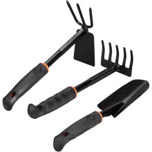 3 Piece Garden Tool Set with Hoe Rake Shovel, Heavy Duty Rust Resistant Gardening Tools for Planting and Weeding