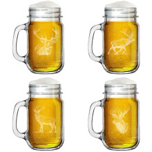16oz Mason Jar Glass Mug w/Handle Gift Set of 4 Elk Collection