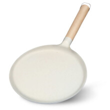 Wekvgz 9.2" Crepe Pan with Wood Handle, Nonstick Stove Top Pancake Pan, Lightweight Cast Iron Griddle for Tortillas & Flatbread (Beige)