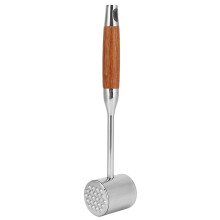 Meat Tenderizer Mallet Stainless Steel Dual Sided with Ergonomic Wood Handle for Kitchen Use