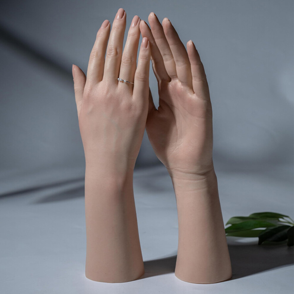 Silicone Mannequin Hand with Realistic Skin Texture, Posable Fingers, Right Female for Nail Practice and Jewelry Display