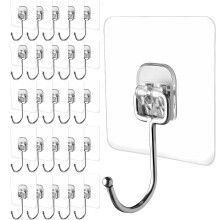 20Pack Heavy Duty Adhesive Hooks 33 lbs No Drill Waterproof Rustproof Wall Hangers for Kitchen Bathroom