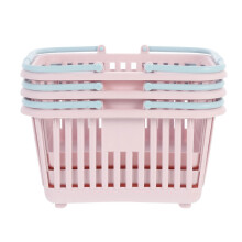 Plastic Storage Basket Set of 3 Small Handheld MultiUse for Fruit Vegetable Kitchen Bathroom Nordic Pink