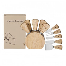 6 Piece Cheese Knife Set with Wooden Handles for Charcuterie Board, Stainless Steel Blades