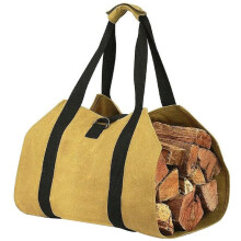 Canvas Firewood Carrier Bag with Padded Handles, Large Waterproof Log Tote for Fireplace and Camping
