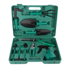 10 Piece Gardening Tool Set with Durable Iron Construction and Portable Carry Case for Planting