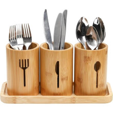 Bamboo Cutlery Organizer with Detachable Tray, SpaceSaving Utensil Holder for Kitchen Countertop