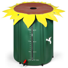 100 Gallon Collapsible Rain Barrel with Leakproof Dual Faucet, Foldable Sunflower Water Tank for Garden
