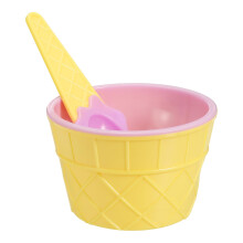 6 Pack Reusable Plastic Ice Cream Cups with Spoons, Waffle Cone Dessert Bowls for Parties, Light Purple