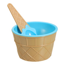 6 Pack Reusable Plastic Ice Cream Cups with Spoons, Colorful Waffle Cone Dessert Bowls Sky Blue