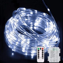 72ft 200 LED Battery Operated Rope Lights, Waterproof Indoor/Outdoor Fairy Lights with Remote, 8 Modes, Timer, Dimmable, Cool White