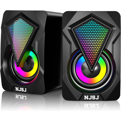 Computer Speakers,2.0 USB Powered Gaming Speakers with RGB Light 3.5mm Aux Input Stereo Mini Multimedia
