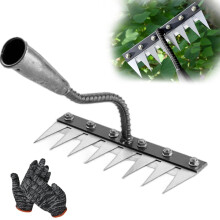 Garden Weeding Rake Heavy Duty Carbon Steel 8 Teeth Lawn Care Tool with Ergonomic Grip and Gloves