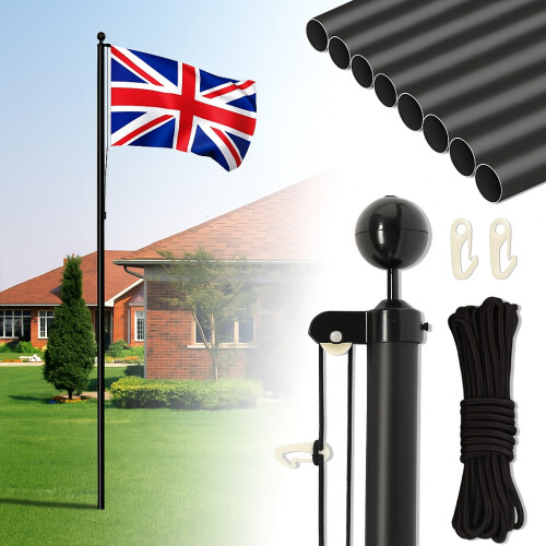 (Black) 25FT Aluminium Sectional Flagpole Kit, Detachable Flag Pole 1
