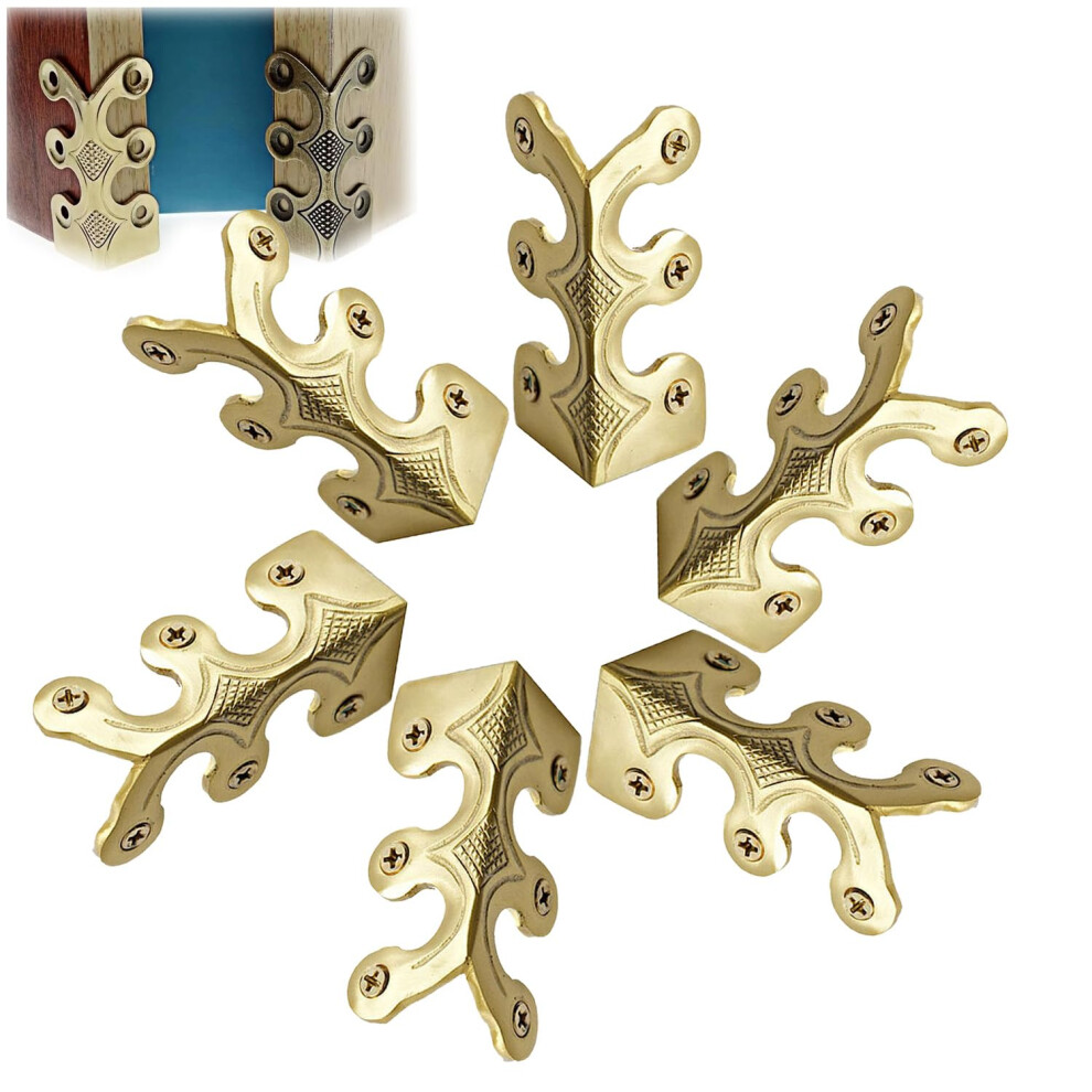 Brass Corner Protectors 6pcs Vintage Decorative Furniture Edge Guards Antique Gold Durable