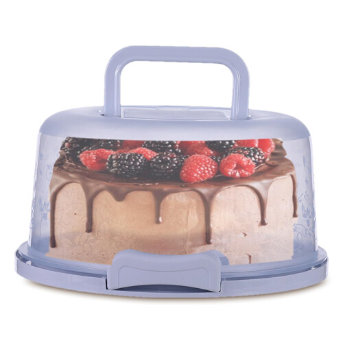 Cake Carrier with Lid, Leakproof Locking Seal, 22cm Round Plastic Cake Storage Container Blue
