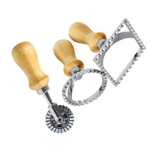 Stainless Steel Pasta Cutter Wheel with Wooden Handle and 3pcs Dumpling Maker Mold Set for Baking