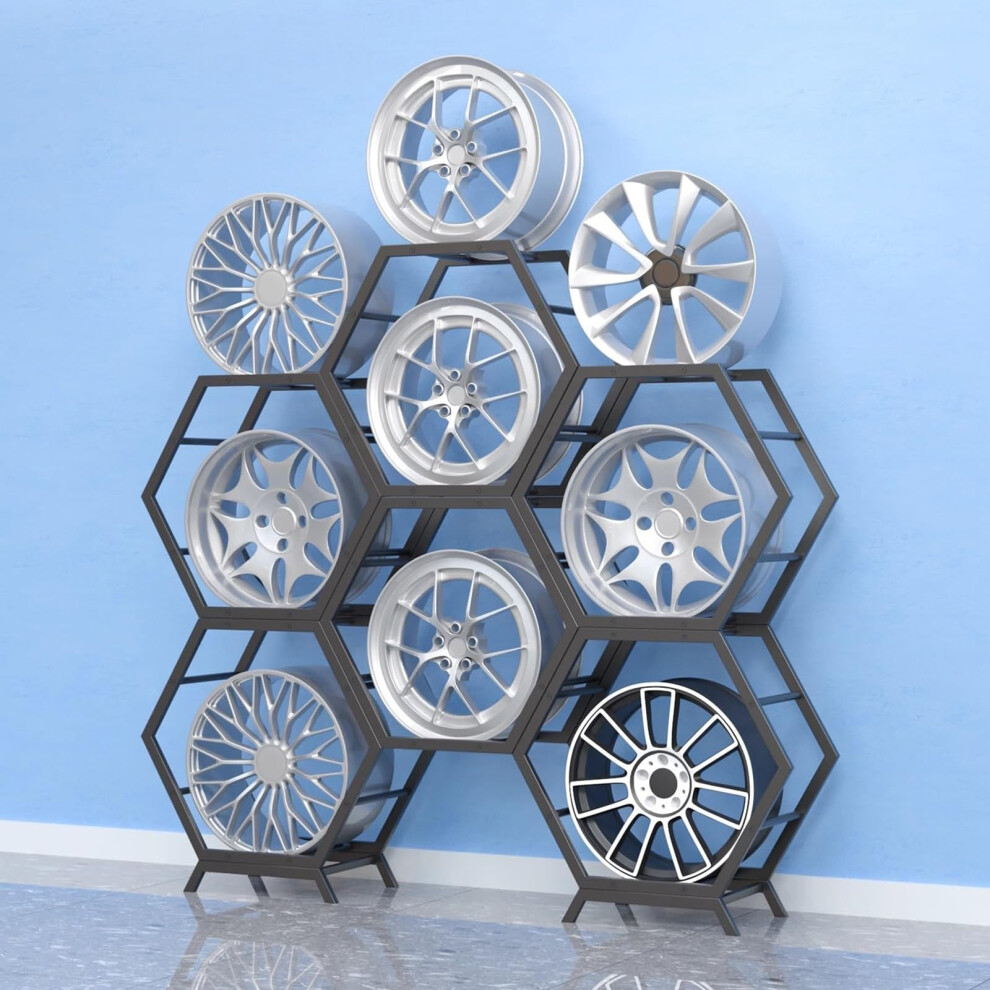 Heavy Duty Steel Tire Rack For Garage, Stackable Wheel Rim Storage Stand Holds 9 Rims, 300Kg Capacity 9070919263811