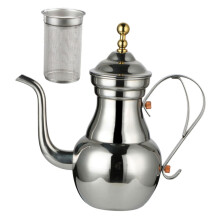 Arabic Coffee Pot Stainless Steel Kettle with Long Spout Ergonomic Handle and Builtin Filter for Home Brewing