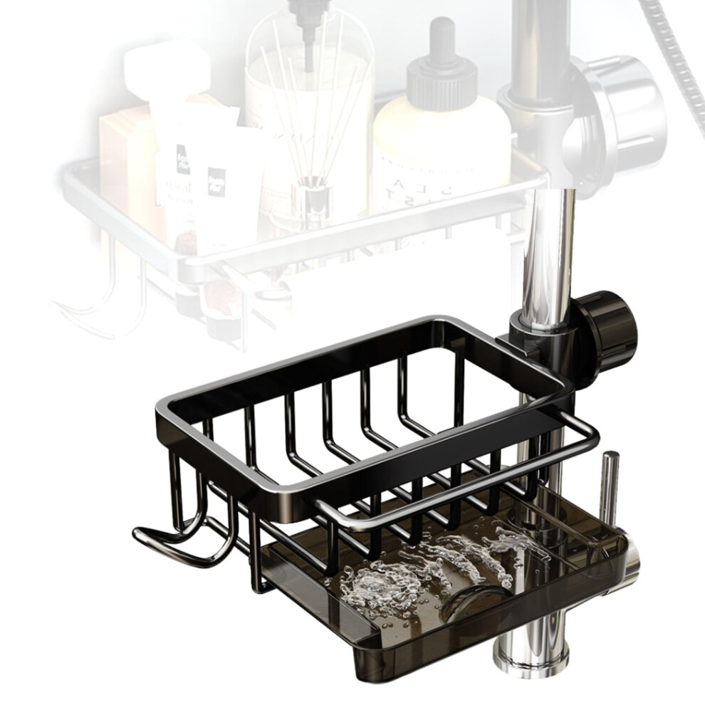 Kitchen Sink Faucet Organizer With Drip Tray, Adjustable Clamp Holder Fits 0.71.1In Pipes, Detachable Caddy Black Left 9113335178014