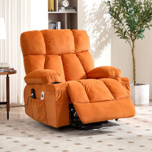 Single Sofa Recliner Armchair Reclining Chair with Massage & Heat, Orange