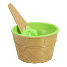 6 Pack Reusable Ice Cream Cups with Spoons, Fun Waffle Cone Dessert Bowls for Parties, Yellow Green