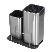 2 in 1 Stainless Steel Knife Block with Cutting Board and Utensil Holder, SpaceSaving Kitchen Organizer