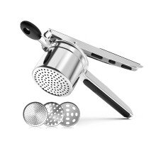 Heavy Duty Stainless Steel Potato Ricer with 3 Interchangeable Discs and Ergonomic Silicone Handle