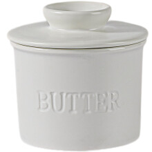 French Butter Dish Ceramic Crock with Lid, Airtight Seal, Speckled White Countertop Keeper 350ml