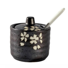 Japanese Ceramic Sugar Bowl with Lid and Spoon, Japanese Style Spice Jar for Salt Pepper Storage