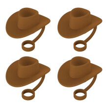 Silicone Cowboy Hat Straw Covers for 610mm Straws, Reusable Dustproof Caps Set of 4 Brown